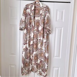 POL Kimono Open Cardigan Duster Cream Satin Lightweight Multicolored Size L
